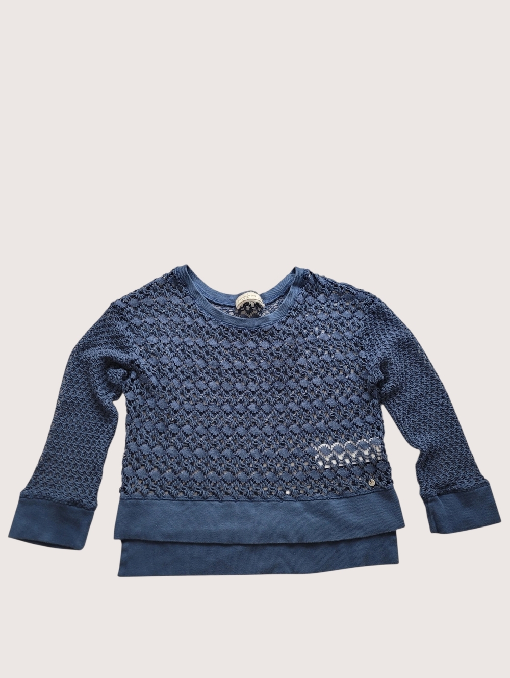 Abercrombie & Fitch XS Blue Open Knit Crewneck Sweater 3/4 Sleeve